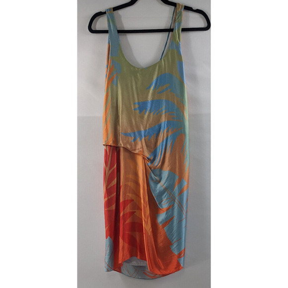 Lucidez Silk Modal Cocktail Dress Green Blue Orange Red 40 Criss Cross Low Back - Picture 1 of 6